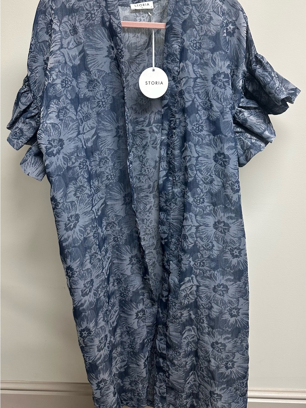 Storia Dusty Blue Floral Sheer Kimono